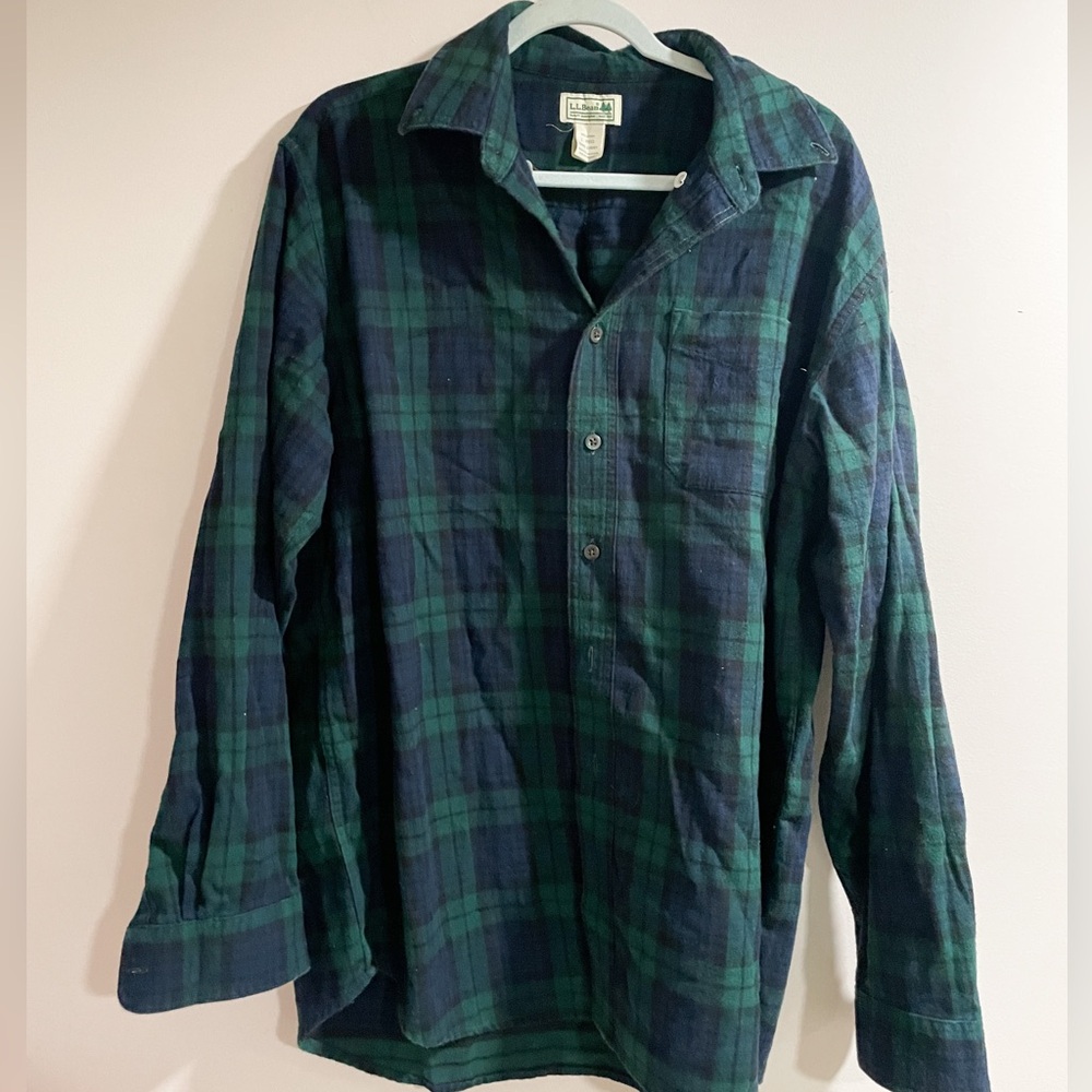 L.L. Bean Green Blue Flannel Size Large - Picture 1 of 3